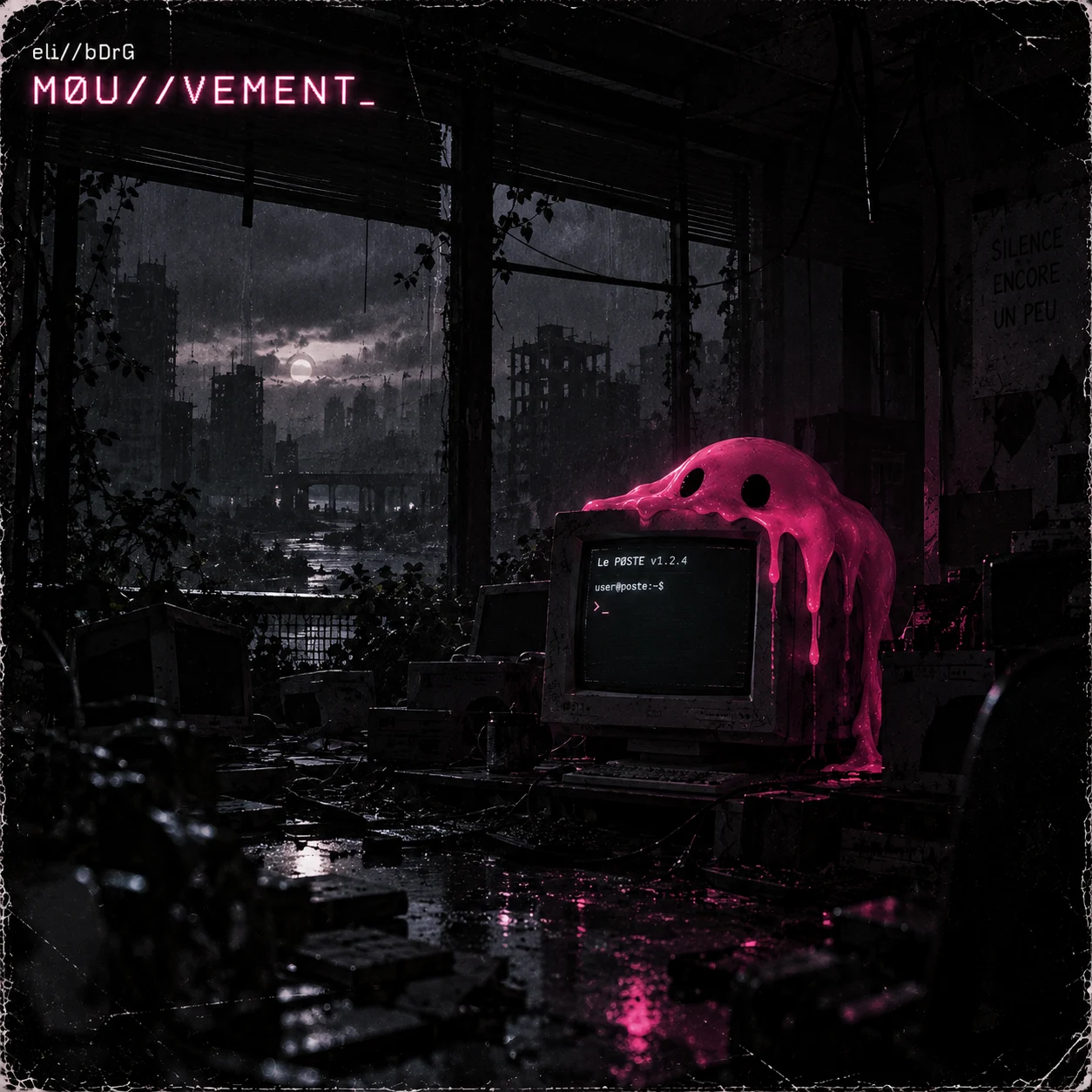 Pochette de MØU//VEMENT_ : MØU sur un écran CRT dans un bureau abandonné